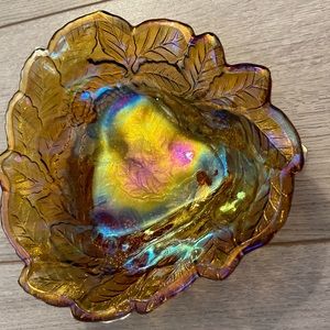 Indiana Glass Marigold/Amber Carnival Glass Candy Dish.  No chips or cracks.